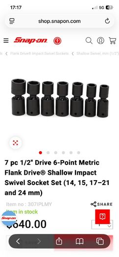 Snap-On 307IPLMY 7 Piece Metric Swivel Impact Socket Set