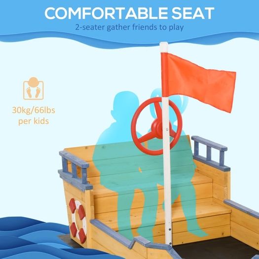 Wooden Sandpit Children Sandbox Pirate Ship Sandboat Outdoor Backyard Playset Play Station (FREE SHIPPING)