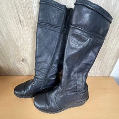 Fly London Black Boots Ladies Zip Up Knee High- UK 5 EU 38- Pebbled Leather