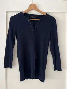 M&Co Navy Ribbed Long Sleeve Top