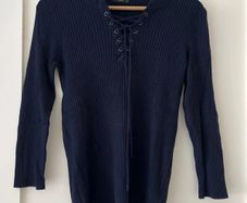 M&Co Navy Ribbed Long Sleeve Top