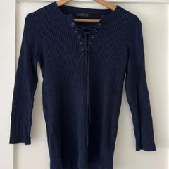 M&Co Navy Ribbed Long Sleeve Top