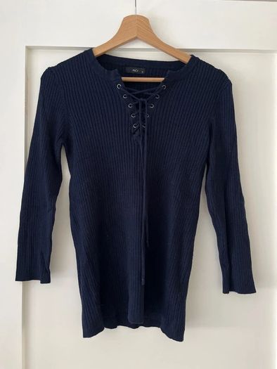 M&Co Navy Ribbed Long Sleeve Top