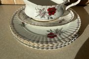 Vintage Royal Stafford "Roses to Remember " 4 Dinner plates &amp; Large Gravy Jug &amp; stand
