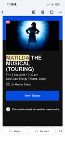 2 tickets Matilda the musical with family variety pack