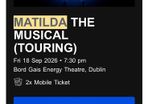 2 tickets Matilda the musical with family variety pack