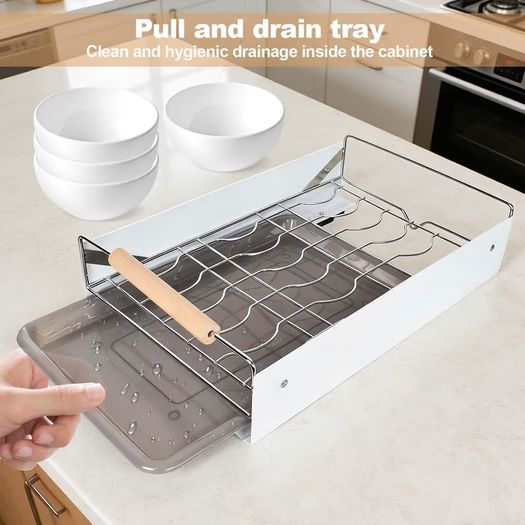 Brand New Extendable Plate Organiser Drawer Telescopic with Drip Tray 42x26x12cm.