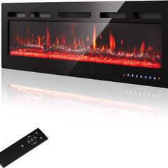 102cm Electric Fireplace with 12 Flame Colours, Crackling Sound, 900W/1500W Heater, Adjustable 15-30C Thermostat, Touch Screen & Remote Control for Media Walls