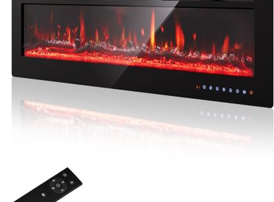 102cm Electric Fireplace with 12 Flame Colours, Crackling Sound, 900W/1500W Heater, Adjustable 15-30C Thermostat, Touch Screen & Remote Control for Media Walls