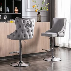 Modern Velvet Bar Stools Set Height Adjustable Counter Stools with Backrest