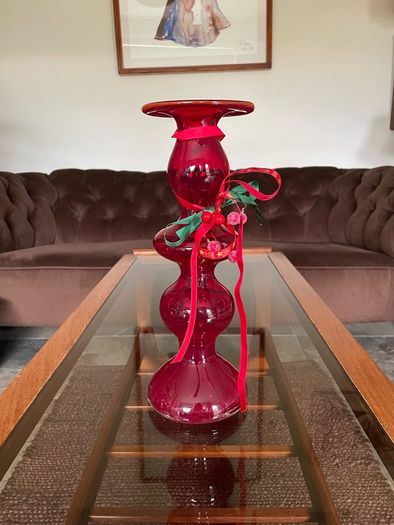 Uber Retro Mid Century Heavy Ruby Red Vase