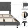 King Bed Frame, Dark Grey, Upholstered Wooden Slat Bed Frame with Headboard Image 6