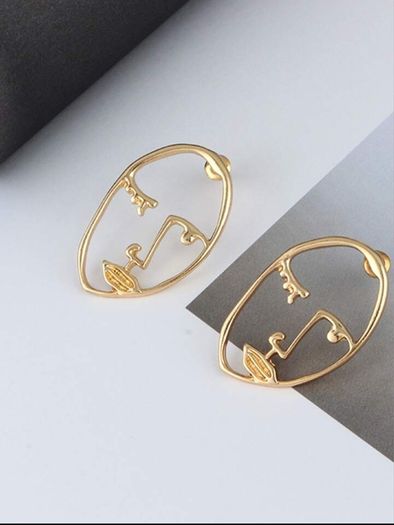 Golden Artistic Face-Shaped Earrings Minimalist Statement Jewelry