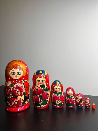 Vintage Wooden Nesting Doll Set Seven Pieces