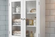 Bathroom wall cabinet, bathroom wall unit with 2 glass doors, adjustable shelf, 55x20x65cm, white