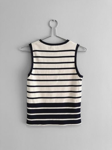 Pre Owned Classic Nautical Navy & Cream Striped Fine Knit Top
