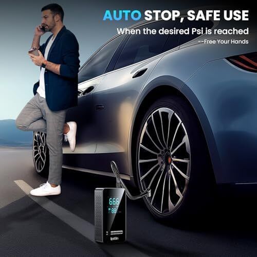 Tyre Inflator Cordless Compressor - Portable Air Electric Bike Pump 150 PSI with Digital Display,Rechargeable Tyre Accessories for Car,Bike and Motorbike with Pressure Gauge and LED Light