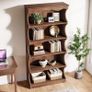 Vintage Wood Look Bookcase 178 cm, 6-Tier Curved Open Standing Shelf as Room Divider Image 3