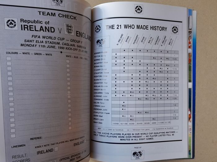Rare Ireland football autographed book Italia 90
