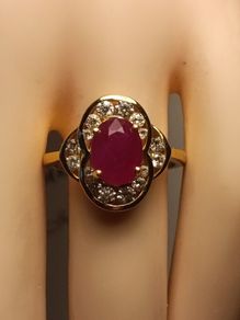 Gold Plated Sterling Silver Natural Ruby and Zircon Cluster Ring
