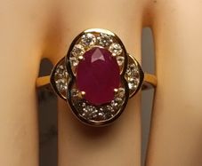 Gold Plated Sterling Silver Natural Ruby and Zircon Cluster Ring