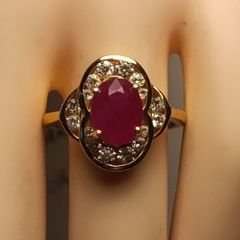 Gold Plated Sterling Silver Natural Ruby and Zircon Cluster Ring