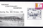 1970 Jersey Cover celebrating Railway Centenary Exhibition tying 4d Inaugural stamp Issue