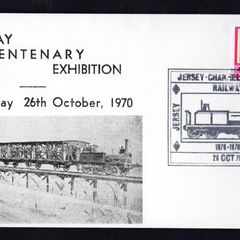 1970 Jersey Cover celebrating Railway Centenary Exhibition tying 4d Inaugural stamp Issue