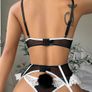 Elegant Lace Lingerie Set with Garter Belt  Black  White Image 2