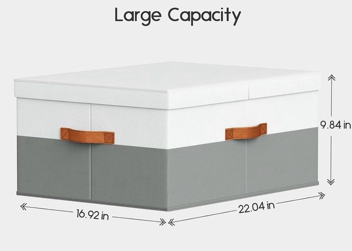 2 Large Foldable Storage Boxes with Divider - grey and white