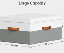 2 Large Foldable Storage Boxes with Divider - grey and white