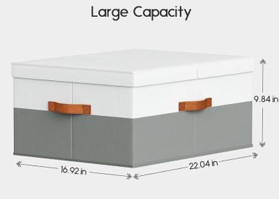 2 Large Foldable Storage Boxes with Divider - grey and white