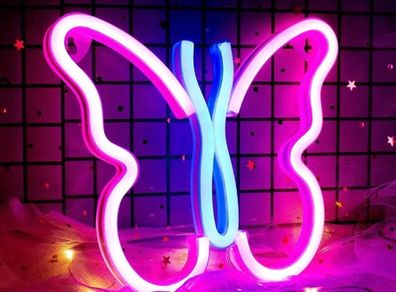 Butterfly Neon Signs Lights for Bedroom Wall Decor, USB or Battery LED Neon Night Light Wall Decoration, Aesthetic Room Decor for Girls, Kids, Living Room, Bar, Dorm, Men Cave (MULTIPLE COLOURS)