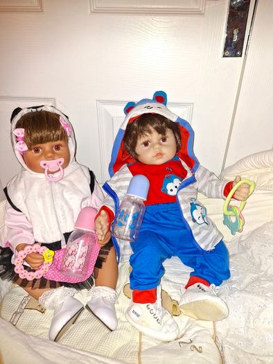 2 Reborn Baby Dolls+Moses basket+over 50 pieces of clothing and accessories, excellent condition