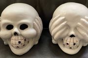 Halloween LED Ceramic Skull x 2