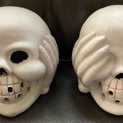 Halloween LED Ceramic Skull x 2
