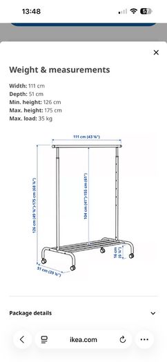 RIGGA clothes rack x 2, SKUBB hanging x 2, SKUBB drawers x 4