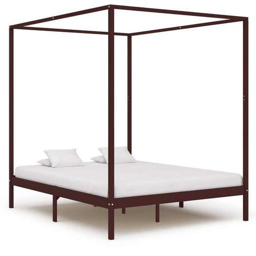 Canopy Bed Frame Dark Brown Solid Pine Wood 160x200 cm