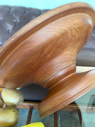 Vintage MCM Wood Fruit Pedestal Bowl Tazza