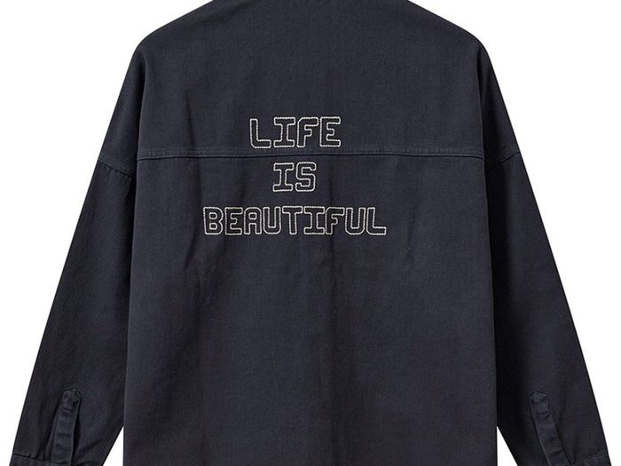 Mos Mosh denim embroidered overcoat