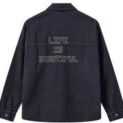 Mos Mosh denim embroidered overcoat
