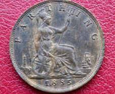 1885 Victoria Farthing Second Young Or Bun Head (bronze) Issue Coin