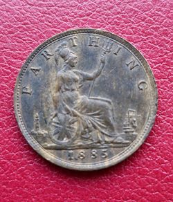 1885 Victoria Farthing Second Young Or Bun Head (bronze) Issue Coin