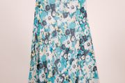 Isle Collection Blue Teal Yellow Floral Print Chiffon A-Line Midi Skirt 10UK/38EU