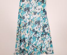 Isle Collection Blue Teal Yellow Floral Print Chiffon A-Line Midi Skirt 10UK/38EU