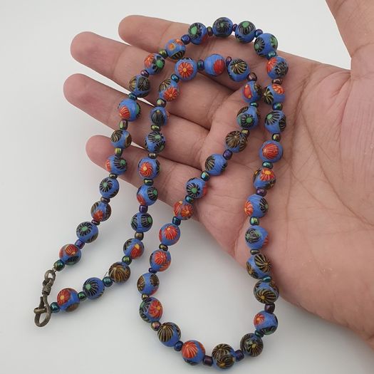 Antique Venetian Style Floral Glass Beads Necklace