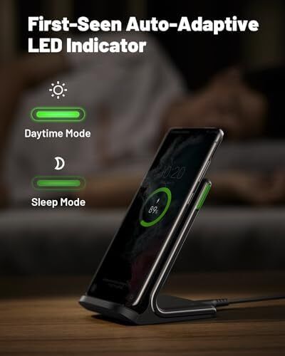 Wireless Charger Stand, 15W Qi Fast Charging Dock Phone Charger, Adaptive LED Wireless Charging Station for iPhone 16 15 14 13 12 11 9 8 XR, Samsung S22 S21 S10 S9, LG V40 G8, Pixel 8 7 6 etc.