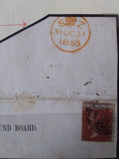 Penny Red On - Front Piece with Very Scarse SZ Crown Postal Mark 1855