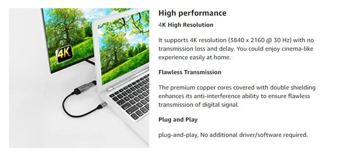 QGeeM USB-C Type (Thunderbolt 3 Compatible) HDMI Female (UHD 4K/30Hz) Gold-Plated/Nylon Braided/Aluminum Alloy Adapter Cable (Brand New/Warranty)