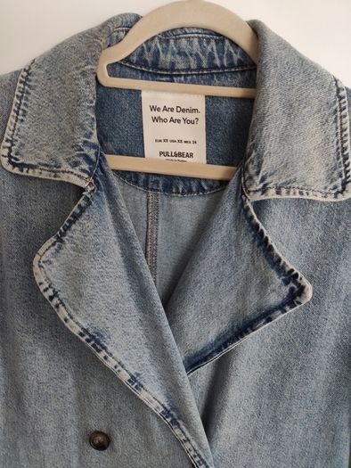 Long denim trench coat